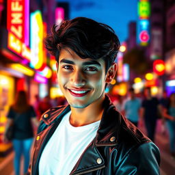 A vibrant and colorful portrait of a young man named Rafay with a charismatic smile