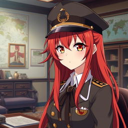 A female anime character, 20 years old, serving as a general in the Japanese imperial court during the Second World War