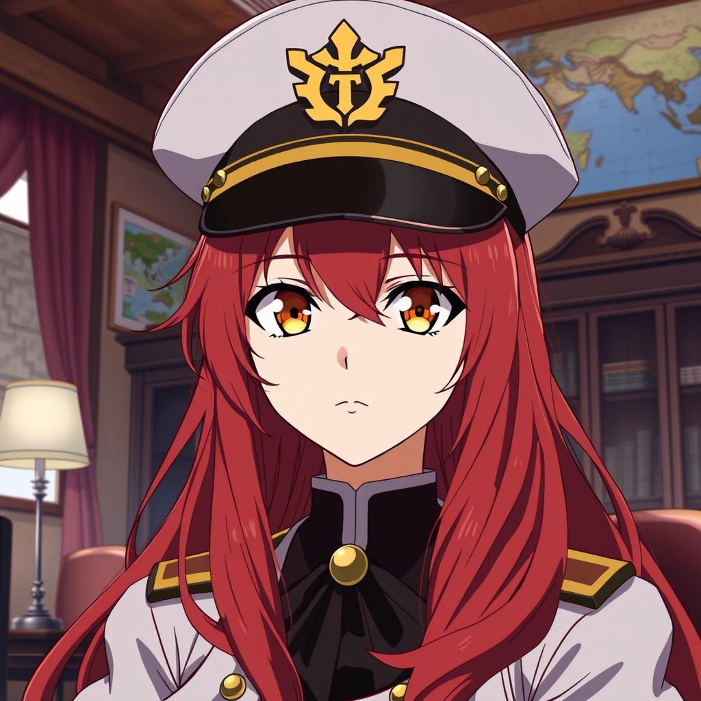 A female anime character, 20 years old, serving as a general in the Japanese imperial court during the Second World War