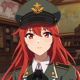 A female anime character, 20 years old, serving as a general in the Japanese imperial court during the Second World War