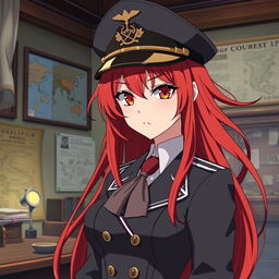 A female anime character, aged 20, depicted as a general of the Japanese imperial court during the Second World War