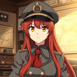 A female anime character, aged 20, depicted as a general of the Japanese imperial court during the Second World War