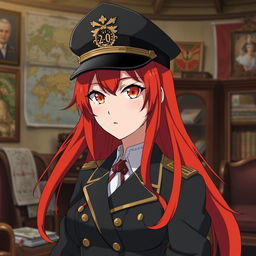 A female anime character, aged 20, depicted as a general of the Japanese imperial court during the Second World War