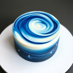 A beautifully crafted cake featuring a stunning dark blue and white color combination