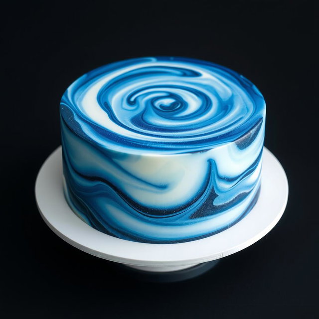 A beautifully crafted cake featuring a stunning dark blue and white color combination
