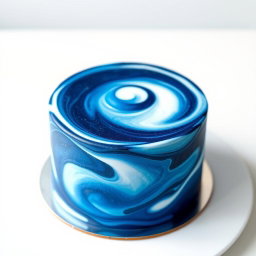 A beautifully crafted cake featuring a stunning dark blue and white color combination