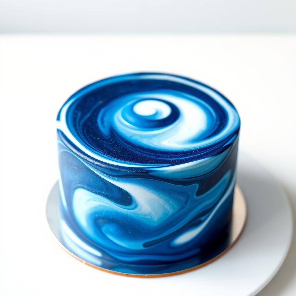 A beautifully crafted cake featuring a stunning dark blue and white color combination