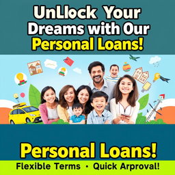 A vibrant and engaging poster promoting personal loans