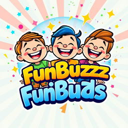 A colorful and vibrant cartoon-style logo featuring three cheerful, animated friends laughing together with exaggerated fun expressions