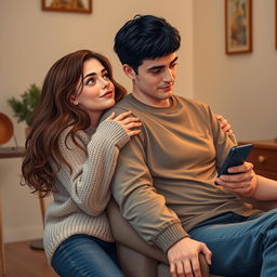 A heartwarming yet slightly humorous scene of a clingy girlfriend and her indifferent boyfriend