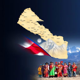 A detailed map of Nepal showcasing its geographical features and major cities, prominently displayed at the top of the image