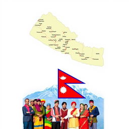 A detailed map of Nepal showcasing its geographical features and major cities, prominently displayed at the top of the image