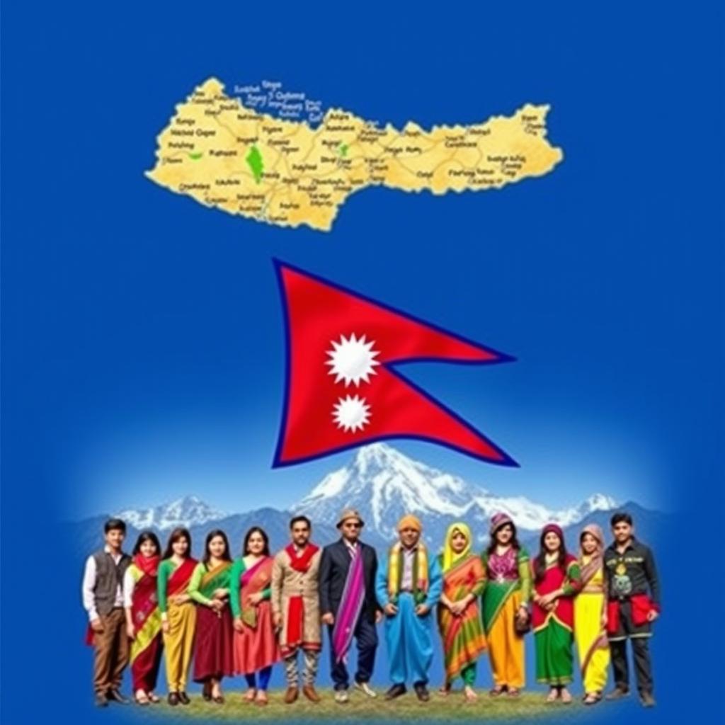 A detailed map of Nepal showcasing its geographical features and major cities, prominently displayed at the top of the image