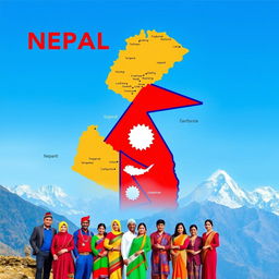 A detailed map of Nepal showcasing its geographical features and major cities, prominently displayed at the top of the image