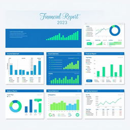 A sleek and modern financial report layout, showcasing vibrant graphs, charts, and infographics