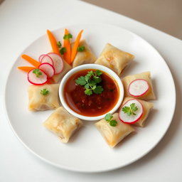 A beautifully plated dish of Filipino lumpia, styled in a Michelin star presentation