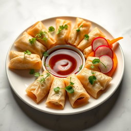 A beautifully plated dish of Filipino lumpia, styled in a Michelin star presentation