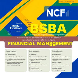 A visually striking poster that encapsulates the vision and mission of the NCF (National College of Finance) concerning the BSBA (Bachelor of Science in Business Administration) program specialized in Financial Management