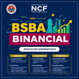A visually striking poster that encapsulates the vision and mission of the NCF (National College of Finance) concerning the BSBA (Bachelor of Science in Business Administration) program specialized in Financial Management