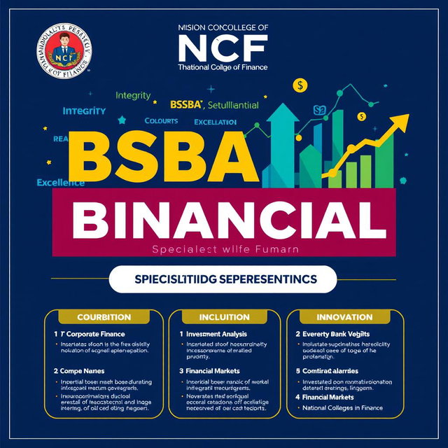 A visually striking poster that encapsulates the vision and mission of the NCF (National College of Finance) concerning the BSBA (Bachelor of Science in Business Administration) program specialized in Financial Management