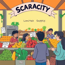 An engaging illustration depicting the concept of economics and scarcity