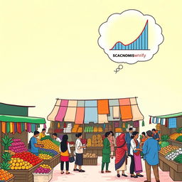 An engaging and informative illustration depicting the concept of economics and scarcity