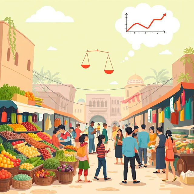 An engaging and informative illustration depicting the concept of economics and scarcity