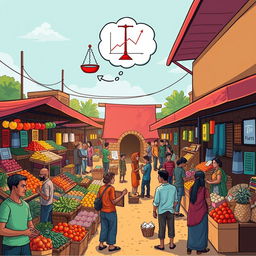 An engaging and informative illustration depicting the concept of economics and scarcity