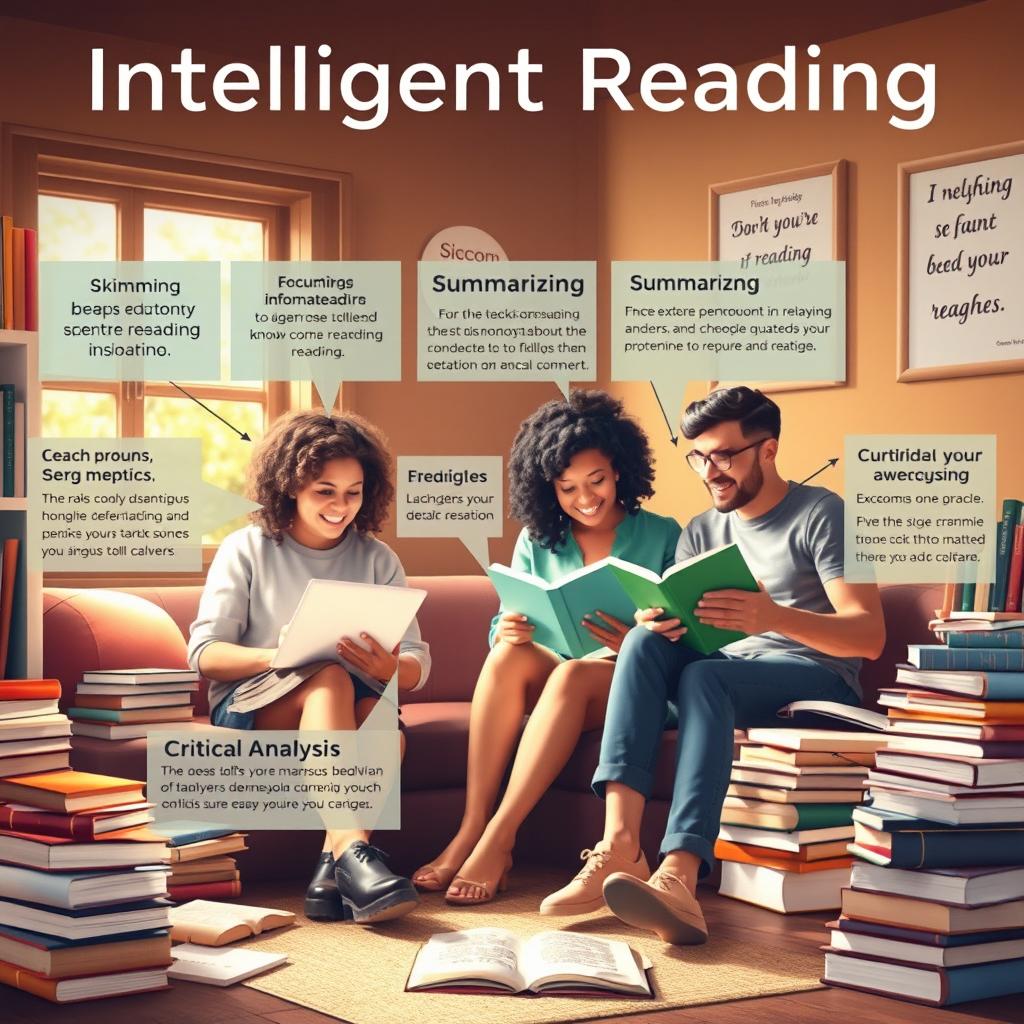 A visually engaging and informative composition depicting various techniques for intelligent reading