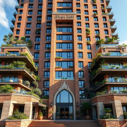 A stunning 20-story skyscraper with a modern deconstructivist style inspired by nature and the architecture of Chogha Zanbil, prominently showcasing its unique features on the fourth and top floor