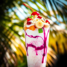 A colorful and delicious serving of halo-halo, a traditional Filipino dessert in a tall glass