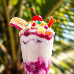 A colorful and delicious serving of halo-halo, a traditional Filipino dessert in a tall glass