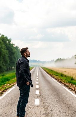 A reflection on the theme of choice, depicting a solitary man standing at a crossroads