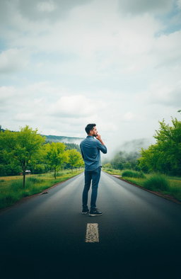 A reflection on the theme of choice, depicting a solitary man standing at a crossroads