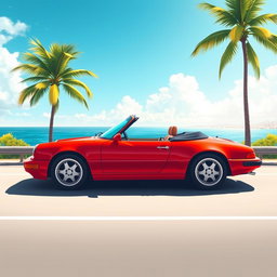 A vibrant illustration of a classic 1990s sports car, showcasing its sleek design and bold colors