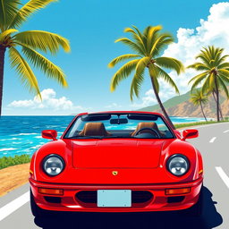 A vibrant illustration of a classic 1990s sports car, showcasing its sleek design and bold colors
