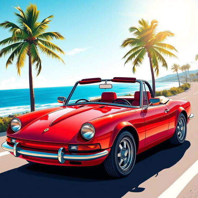 A vibrant illustration of a classic 1990s sports car, showcasing its sleek design and bold colors