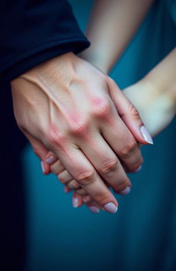 A close-up shot of two hands, one male and one female, intertwined elegantly