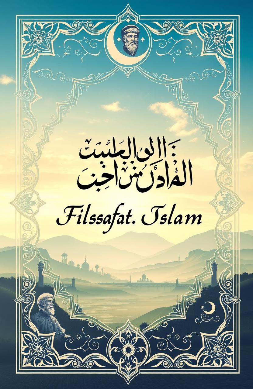 A visually stunning book cover for a philosophical text titled 'Filsafat Islam'