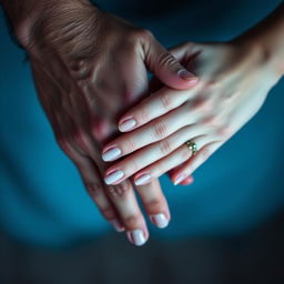 A close-up shot of two hands, one male and one female, intertwined elegantly