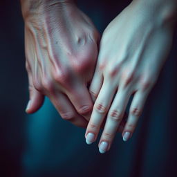A close-up shot of two hands, one male and one female, intertwined elegantly