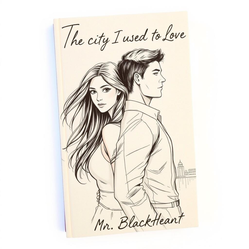 A captivating book cover design featuring a beautifully sketched woman and man, depicted in a soft, artistic manner