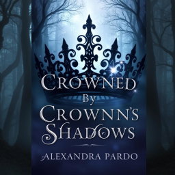 A captivating book cover for a fantasy novel titled 'Crowned By Shadows' by Alexandra Pardo