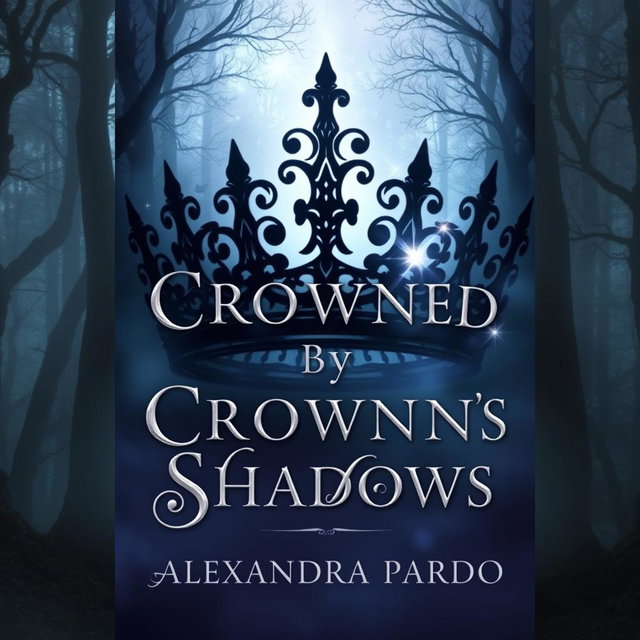 A captivating book cover for a fantasy novel titled 'Crowned By Shadows' by Alexandra Pardo