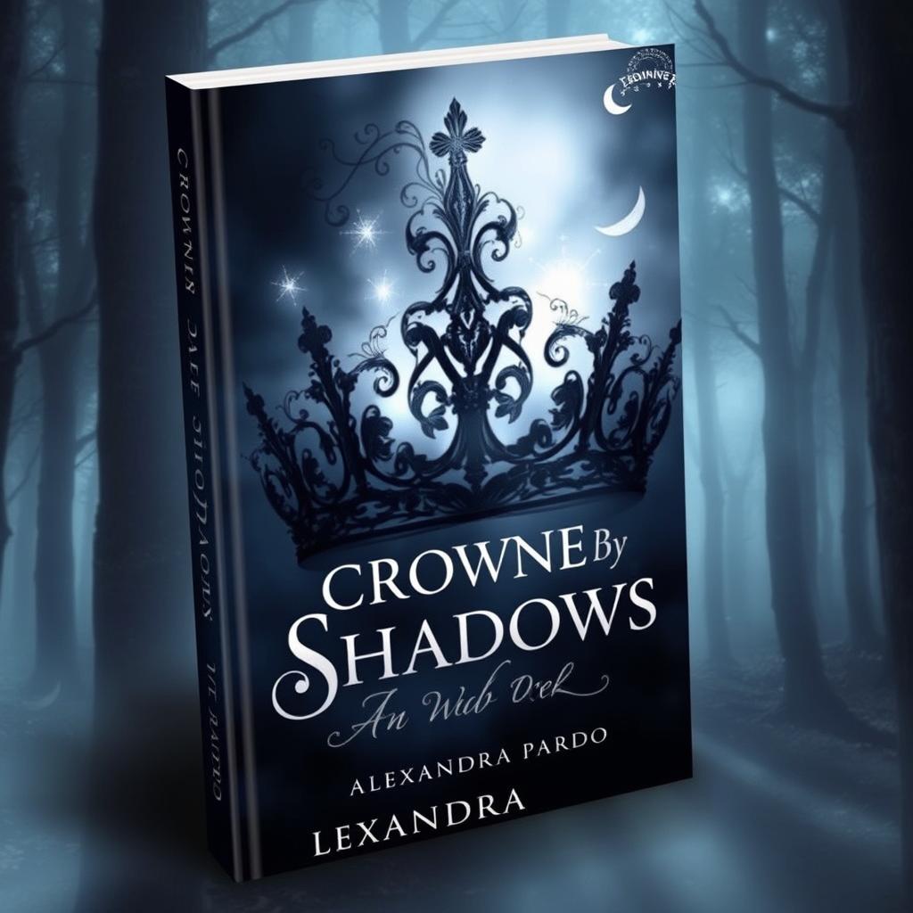 A captivating book cover for a fantasy novel titled 'Crowned By Shadows' by Alexandra Pardo
