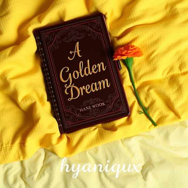 A stunning Wattpad book cover featuring a beautifully designed diary resting on a soft, textured yellow blanket on a neatly made bed