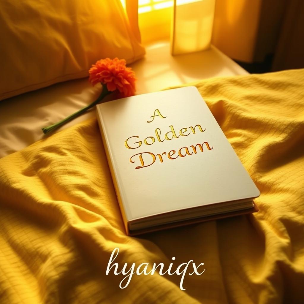 A stunning Wattpad book cover featuring a beautifully designed diary resting on a soft, textured yellow blanket on a neatly made bed