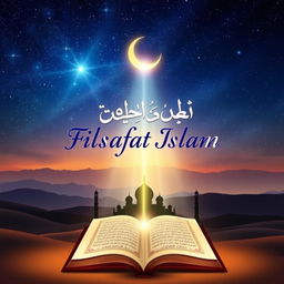 An enchanting book cover for 'Filsafat Islam' that beautifully illustrates the theme of divine revelation as a source of knowledge
