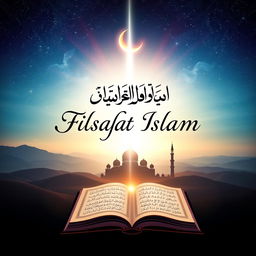 An enchanting book cover for 'Filsafat Islam' that beautifully illustrates the theme of divine revelation as a source of knowledge
