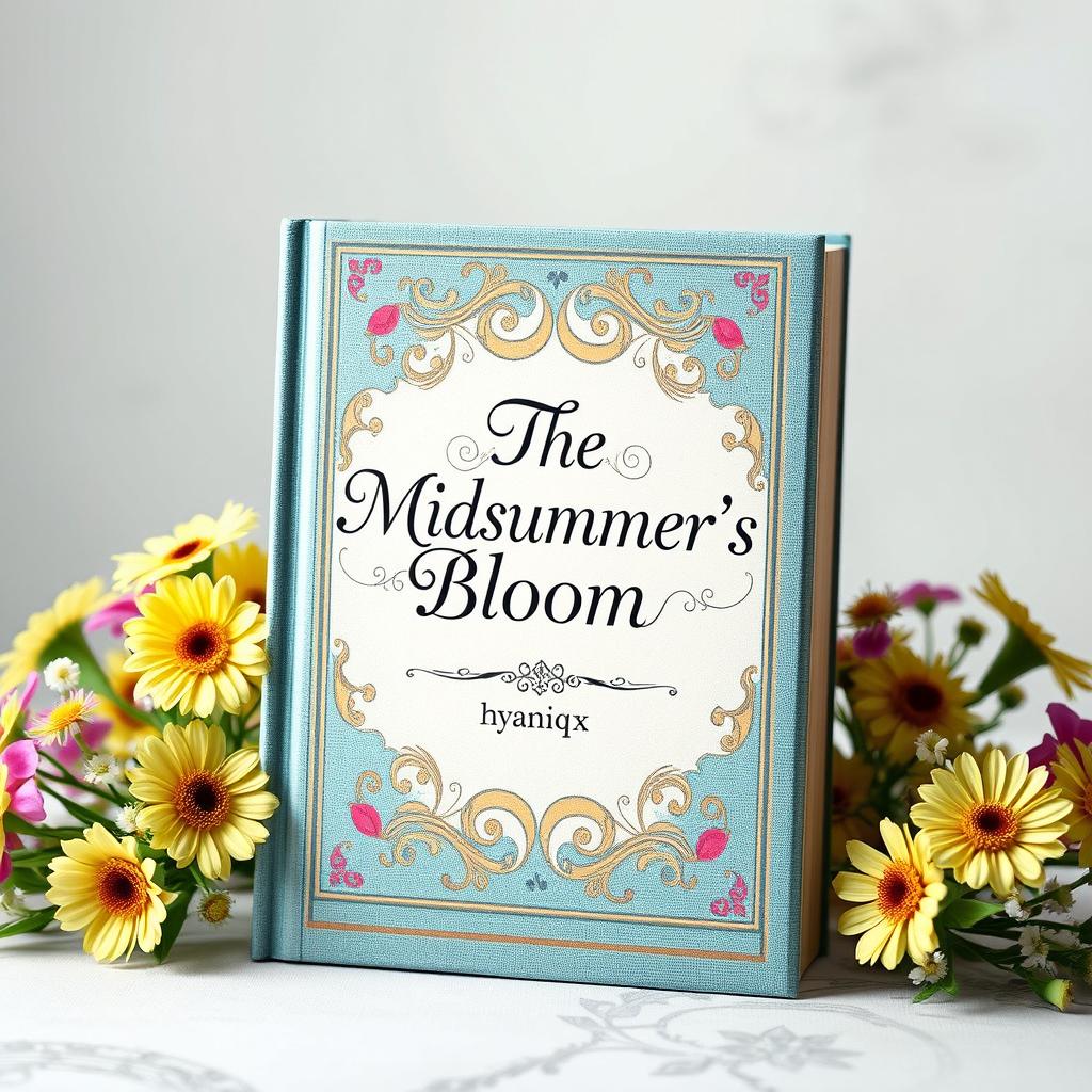 A stunning book titled "The Midsummer's Bloom" prominently displayed, featuring an exquisite design